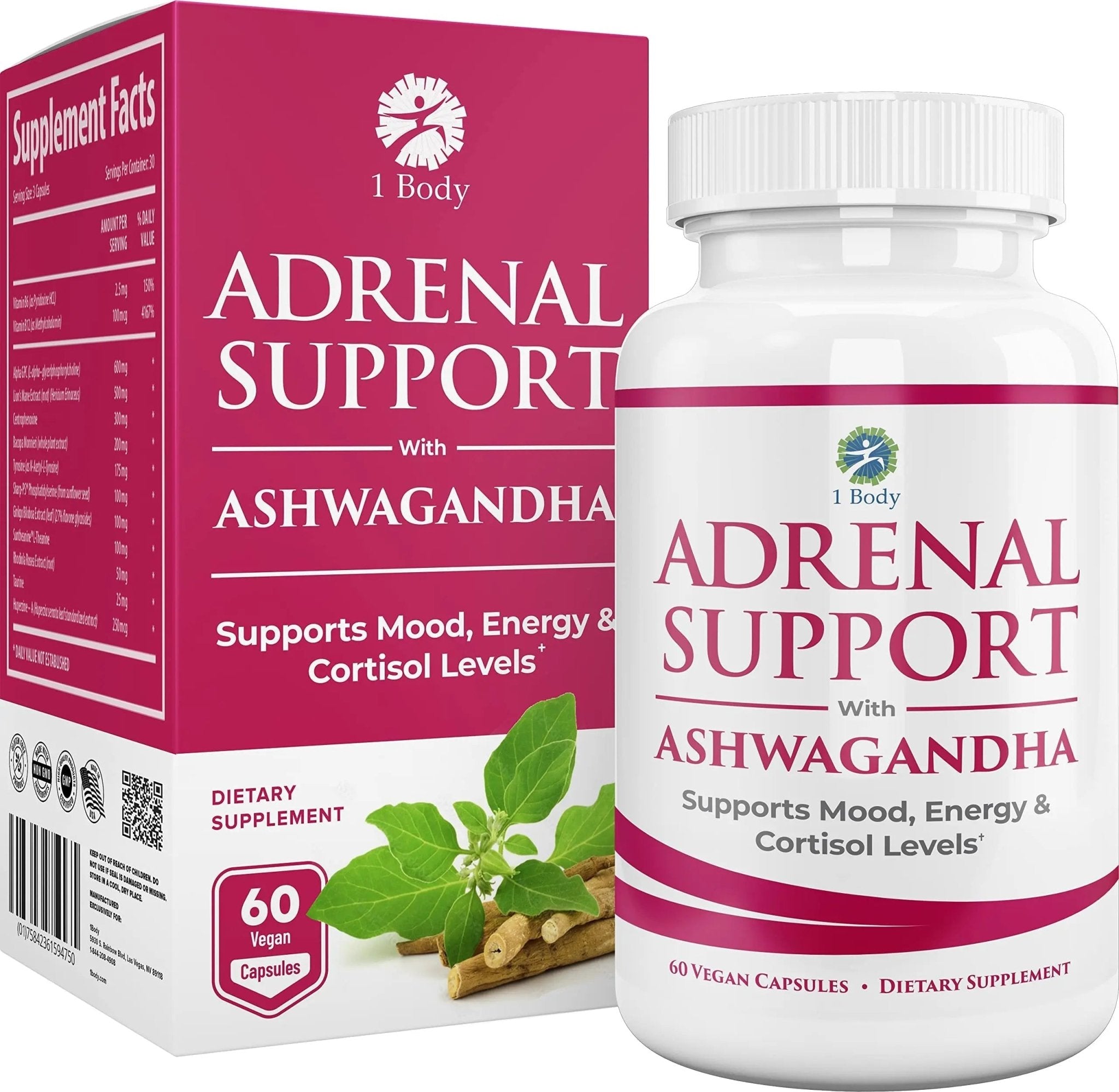 1 Body Adaptogen Complex Supplement with Ashwagandha - 60 Vegan Cap - TrustMedUSA