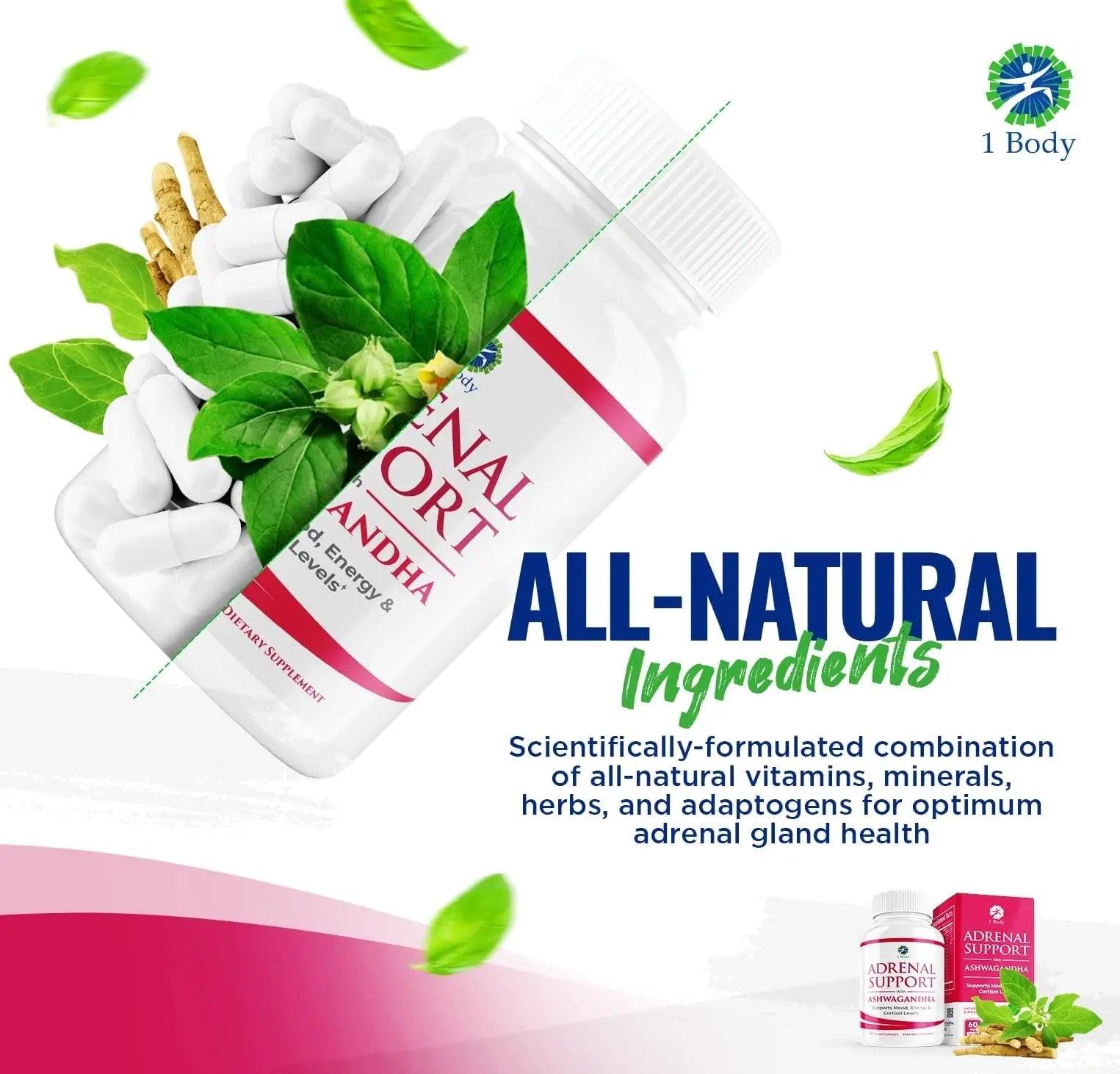 1 Body Adaptogen Complex Supplement with Ashwagandha - 60 Vegan Cap - TrustMedUSA