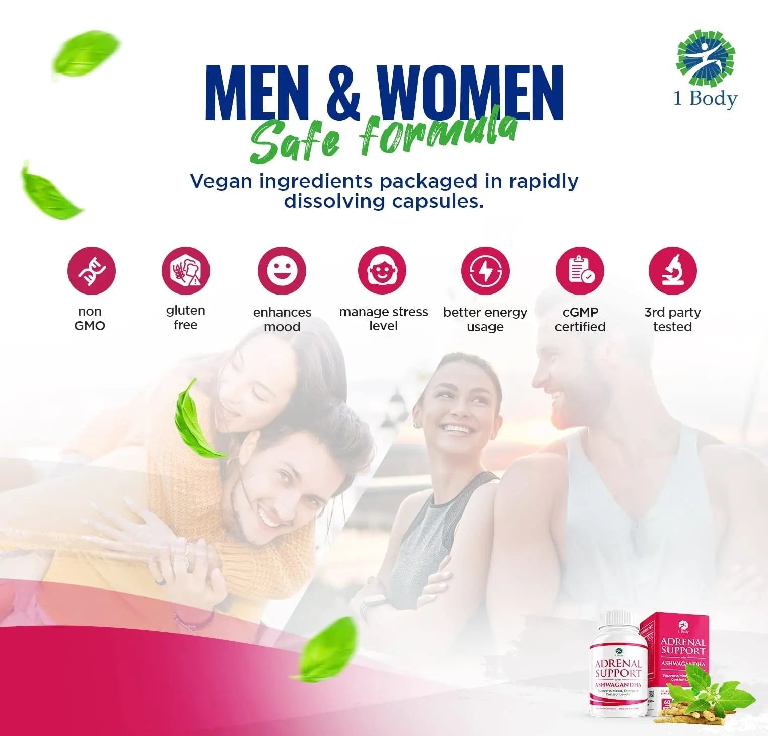 1 Body Adaptogen Complex Supplement with Ashwagandha - 60 Vegan Cap - TrustMedUSA