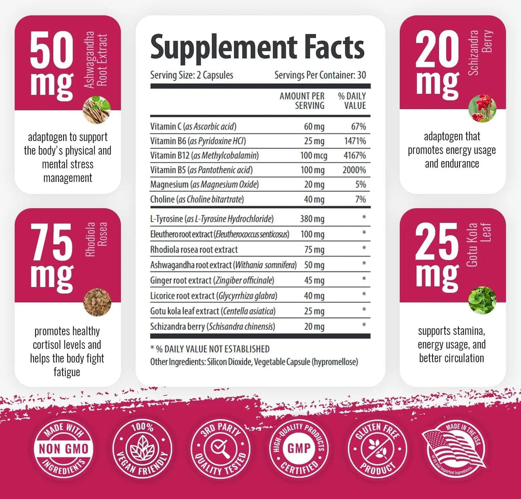 1 Body Adaptogen Complex Supplement with Ashwagandha - 60 Vegan Cap - TrustMedUSA
