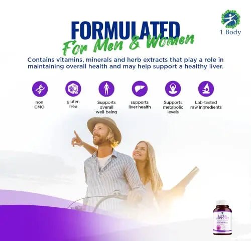 1 Body Liver Support: Twin Pack - 60 Capsules Each - Milk Thistle - TrustMedUSA