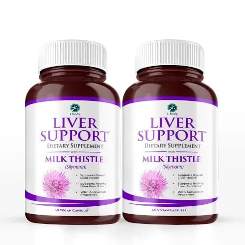 1 Body Liver Support: Twin Pack - 60 Capsules Each - Milk Thistle - TrustMedUSA