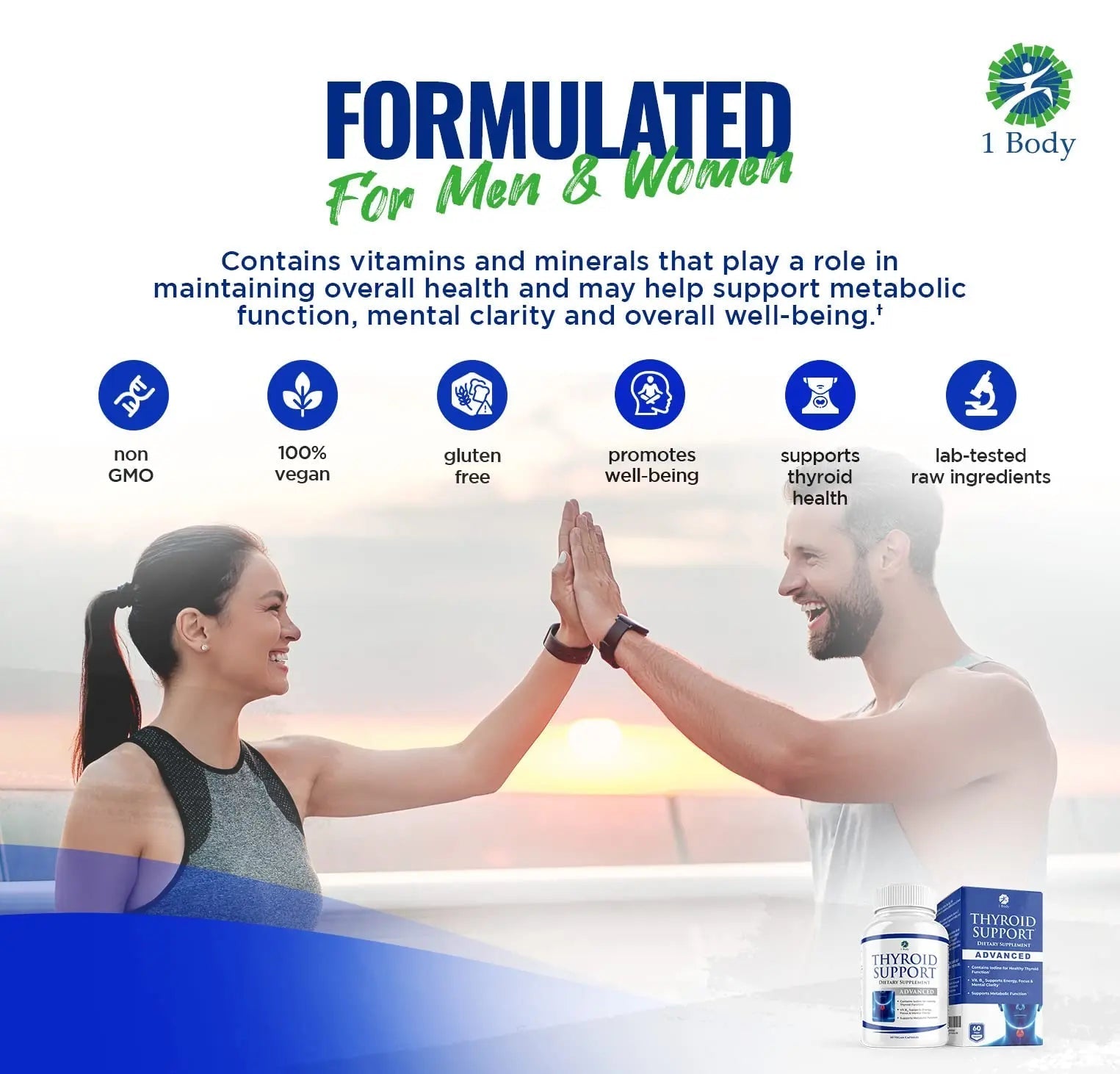 1 Body Thyroid Support Supplement for Women and Men - 2 Pack 60 Days - TrustMedUSA