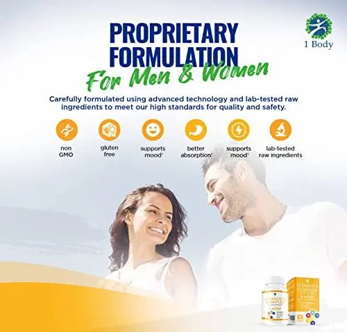 1 Body Vitamin B Complex – 5-MTHF Folate with B1, B2, B5, B6 - TrustMedUSA