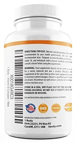 1 Body Vitamin B Complex – 5-MTHF Folate with B1, B2, B5, B6 - TrustMedUSA