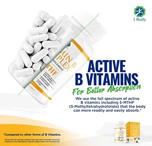 1 Body Vitamin B Complex – 5-MTHF Folate with B1, B2, B5, B6 - TrustMedUSA
