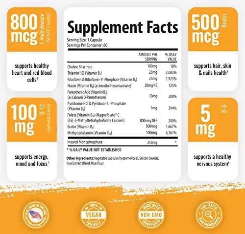 1 Body Vitamin B Complex – 5-MTHF Folate with B1, B2, B5, B6 - TrustMedUSA