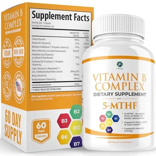1 Body Vitamin B Complex – 5-MTHF Folate with B1, B2, B5, B6 - TrustMedUSA