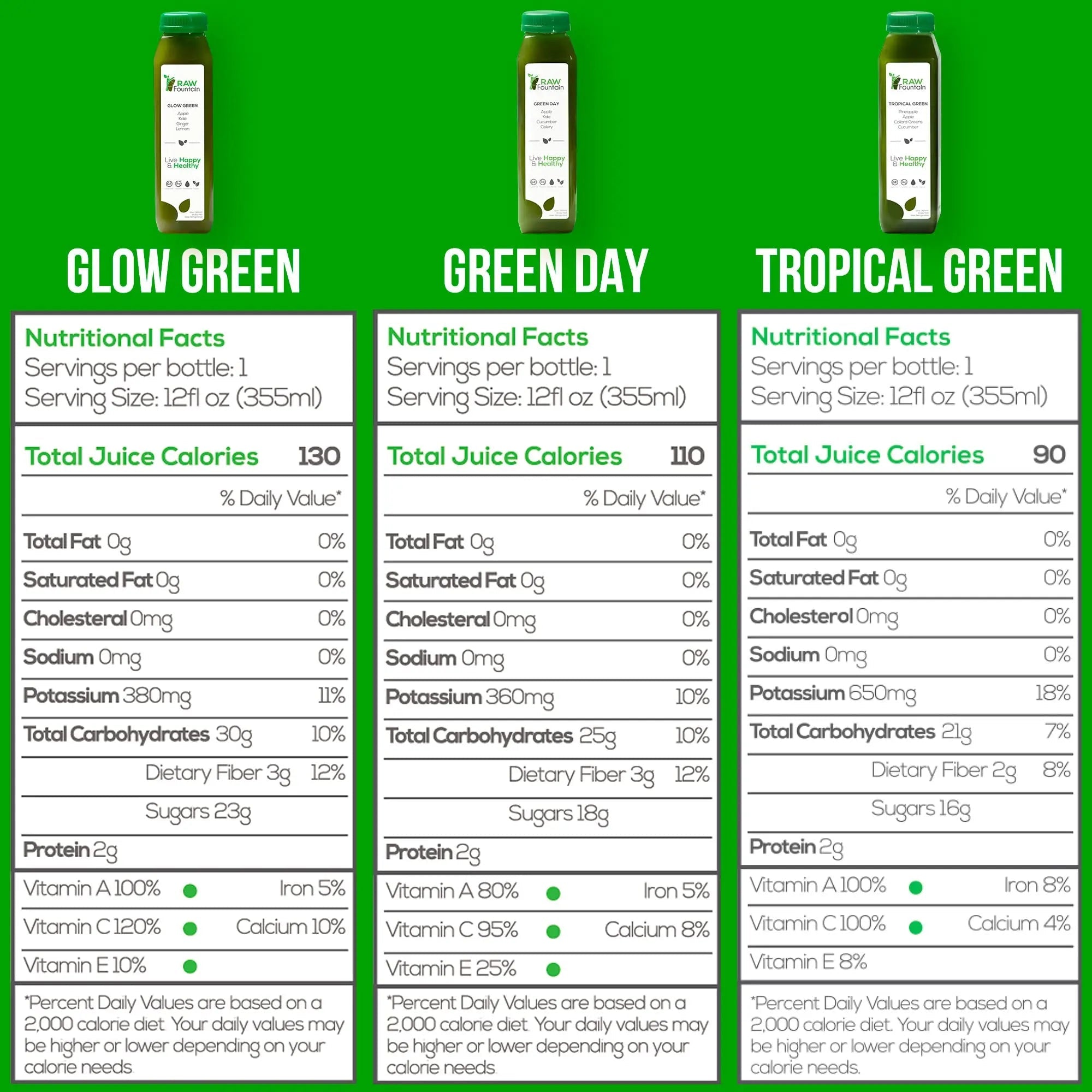 1 Day Green Juice Cleanse by Raw Fountain, All Natural Raw, Vegan Detox, Cold Pressed - TrustMedUSA