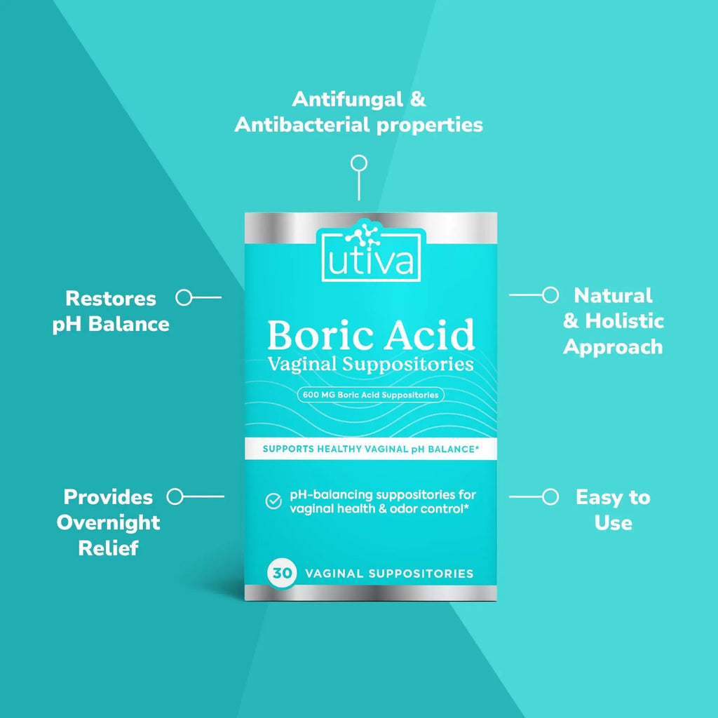 10% Bundle Utiva Boric Acid - 600mg 30-Boric Acid Vaginal Suppositories to Lower pH and Support Vaginal Health + Utiva Suppository Applicators – Hygienic Individually Wrapped 15 Vaginal Applicators - TrustMedUSA