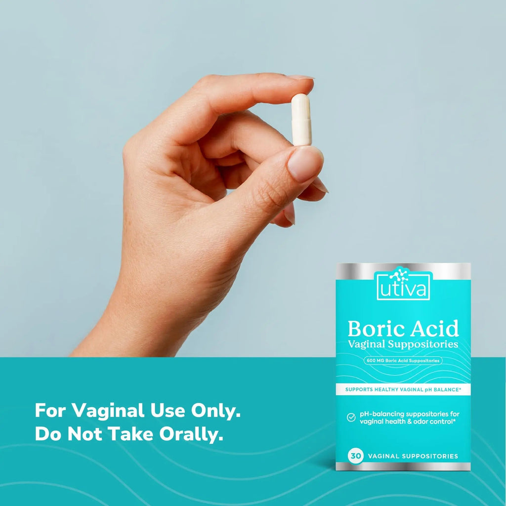 10% Bundle Utiva Boric Acid - 600mg 30-Boric Acid Vaginal Suppositories to Lower pH and Support Vaginal Health + Utiva Suppository Applicators – Hygienic Individually Wrapped 15 Vaginal Applicators - TrustMedUSA
