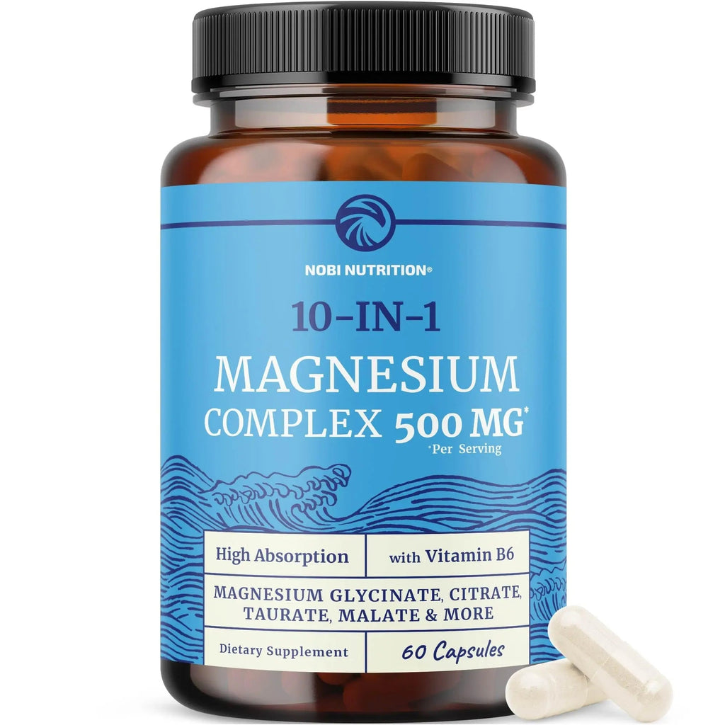 10 in 1 Magnesium Complex Supplement 500MG | Magnesium Citrate, Mag Glycinate, Malate & More | High Absorption Mag Complex with Vitamin B6 | Bone, Muscle & Heart Health Support | Non-GMO | 60 Ct. - TrustMedUSA