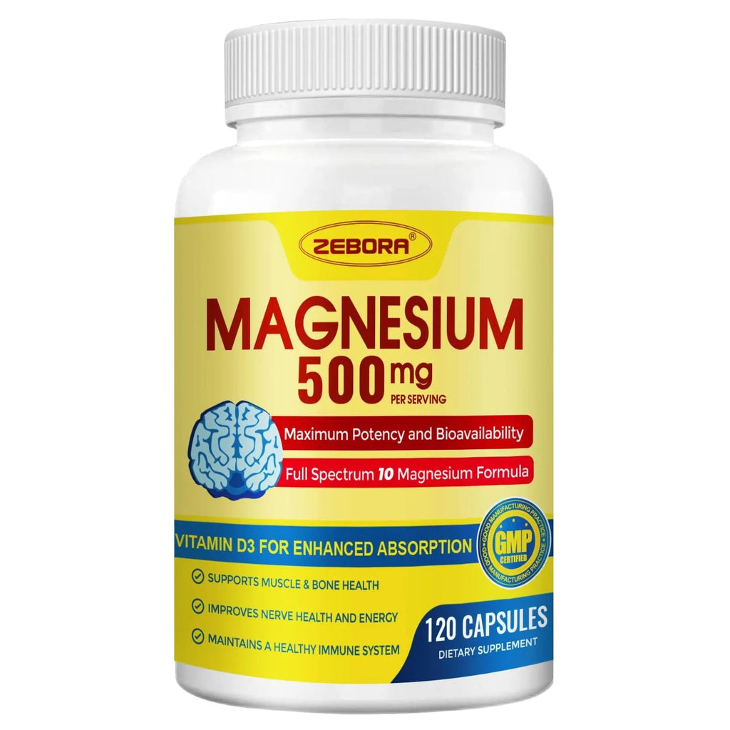 10-in-1 Magnesium Complex Supplement, Magnesium Glycinate 500mg with Citrate & Malate, Chelated High Absorption Plus Vitamin D3 & Zinc - for Nerve, Muscle & Bone Support - 120 Capsules - TrustMedUSA