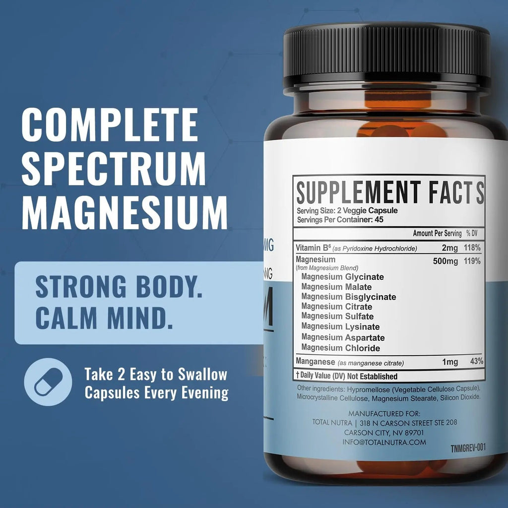 10-in-1 Magnesium Supplement 500 mg | High Absorption Magnesium Complex with Mag Glycinate, Citrate, Vitamin B6 Magnesium for Sleep, Muscle, Bone & Heart Health, Vegan & Gluten-Free, 45 Day Supply - TrustMedUSA