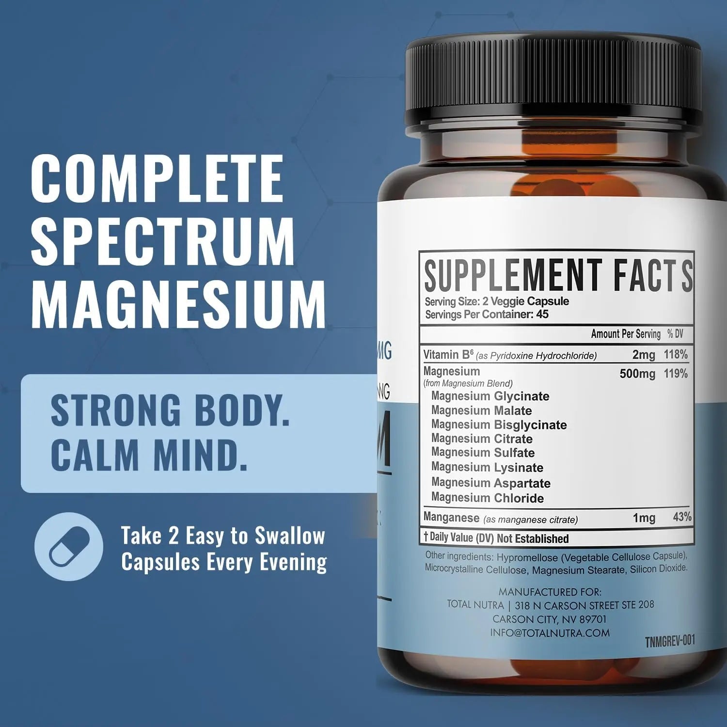 10-in-1 Magnesium Supplement 500 mg | High Absorption Magnesium Complex with Mag Glycinate, Citrate, Vitamin B6 Magnesium for Sleep, Muscle, Bone & Heart Health, Vegan & Gluten-Free, 45 Day Supply - TrustMedUSA