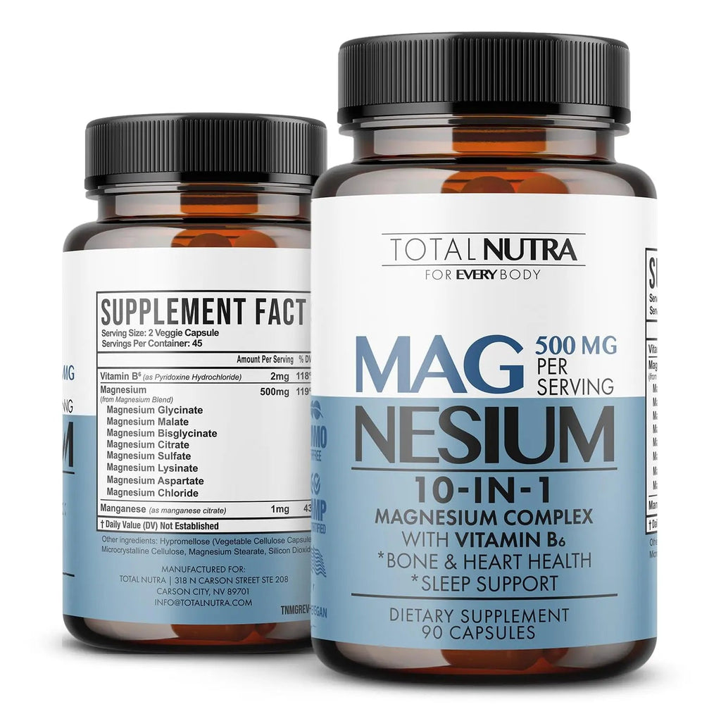 10-in-1 Magnesium Supplement 500 mg | High Absorption Magnesium Complex with Mag Glycinate, Citrate, Vitamin B6 Magnesium for Sleep, Muscle, Bone & Heart Health, Vegan & Gluten-Free, 45 Day Supply - TrustMedUSA
