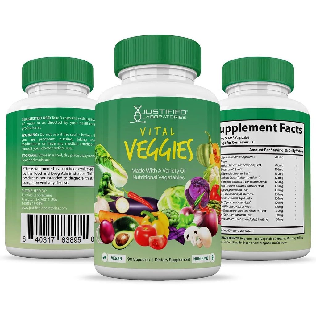(10 Pack) Vital Fruits and Veggies Supplement Whole Food Red & Green Superfoods Non GMO Vegan Friendly 900 Veggie Capsules 10 Bottles - TrustMedUSA