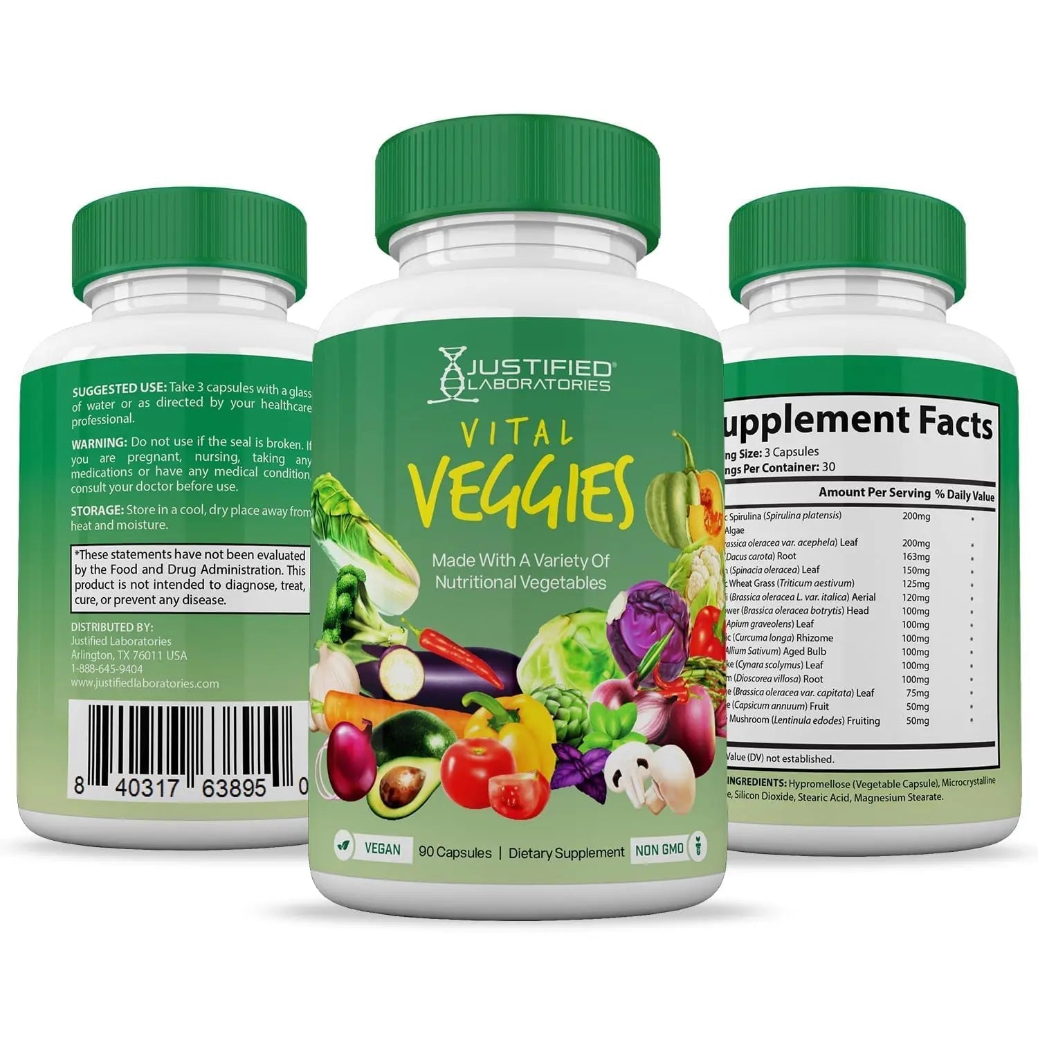 (10 Pack) Vital Fruits and Veggies Supplement Whole Food Red & Green Superfoods Non GMO Vegan Friendly 900 Veggie Capsules 10 Bottles - TrustMedUSA