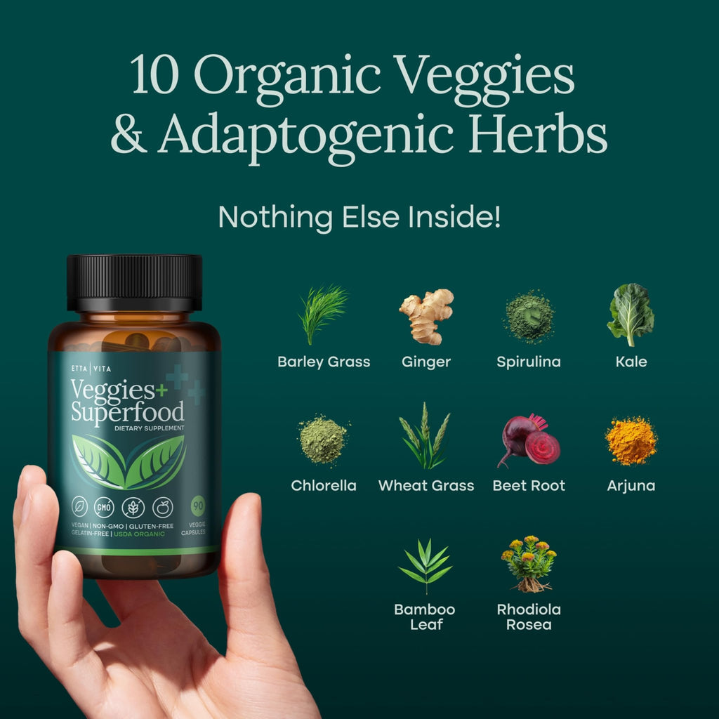 100% Organic Fruits and Veggies Supplement (USDA Organic - Made in USA) 180 Potent Fruits and Vegetable Capsules for Energy Boost & Daily Fruit and Vegetable Vitamins - Vegan, Non-GMO, Gluten-Free - TrustMedUSA