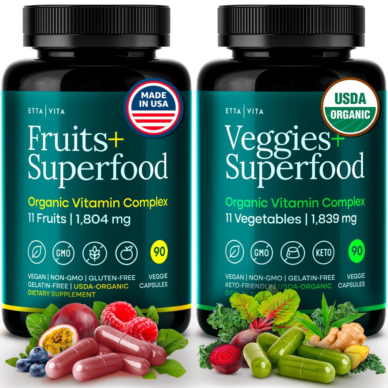 100% Organic Fruits and Veggies Supplement (USDA Organic - Made in USA) 180 Potent Fruits and Vegetable Capsules for Energy Boost & Daily Fruit and Vegetable Vitamins - Vegan, Non-GMO, Gluten-Free - TrustMedUSA
