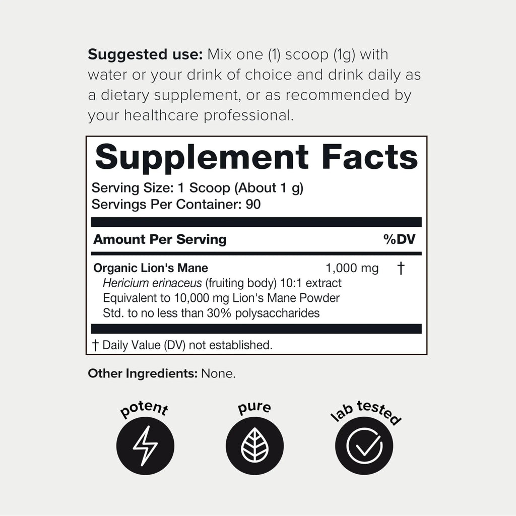 10,000mg 10x Concentrated Ultra High Strength Organic Lions Mane Powder - TrustMedUSA