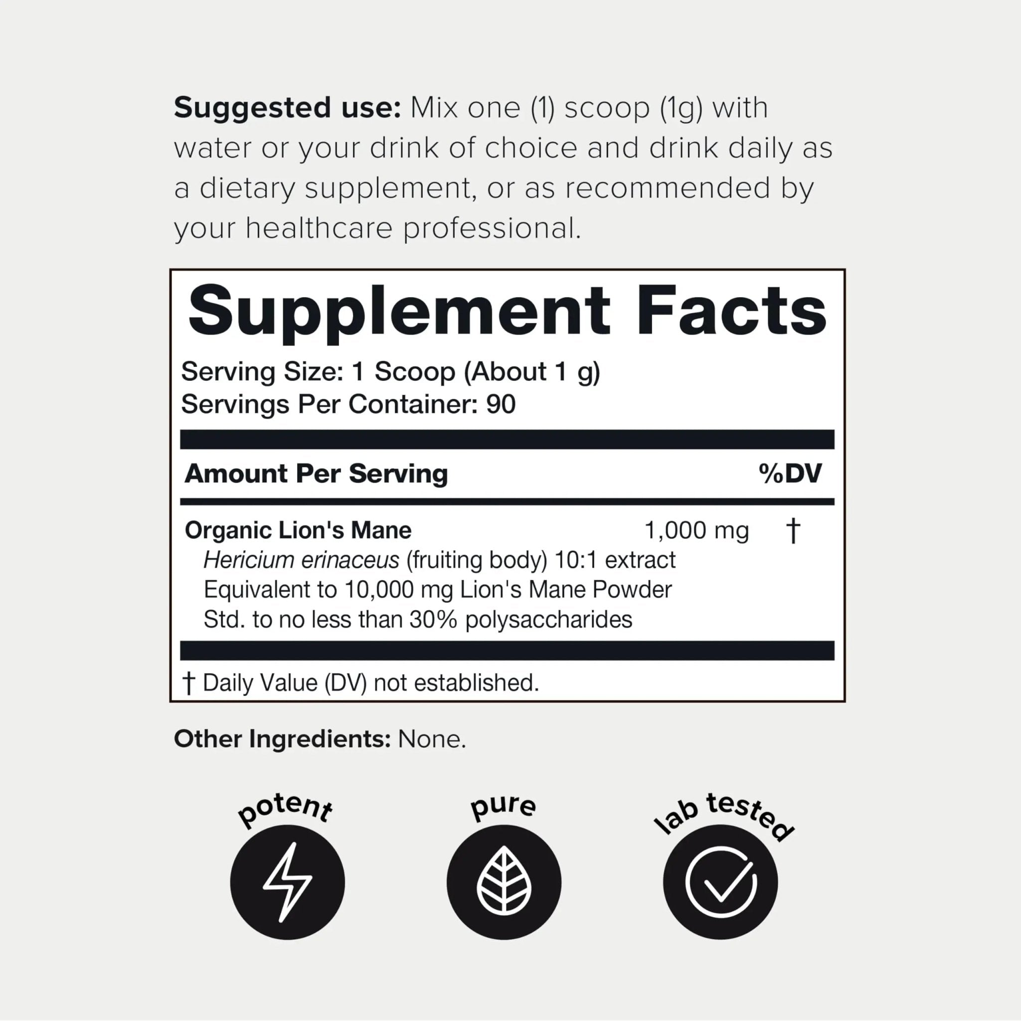 10,000mg 10x Concentrated Ultra High Strength Organic Lions Mane Powder - TrustMedUSA