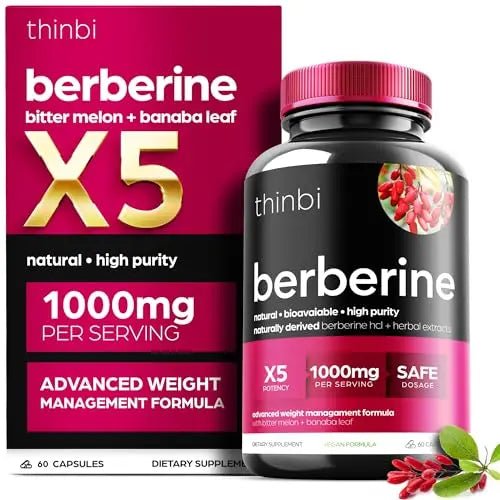 1000mg Berberine Supplement Capsules with Bitter Melon and Banaba Leaf - 30 Servings - TrustMedUSA