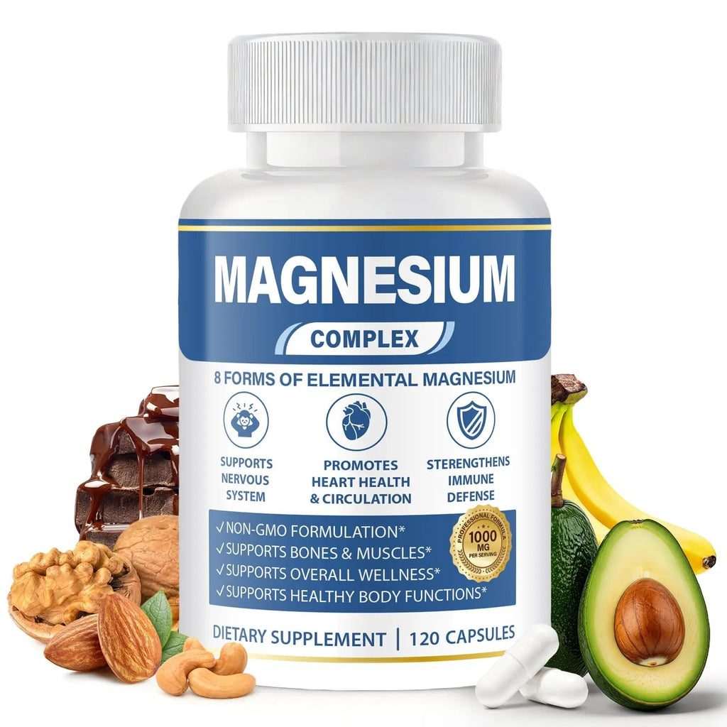 1000mg Magnesium Complex 8 in 1 for Women & Men – Magnesium Glycinate, Citrate, Malate, Taurate, Oxide, Carbonate, Aspartate, Orotate – Vegan Non-GMO, for Sleep, Fatigue & Heart Health, 120 Capsules - TrustMedUSA