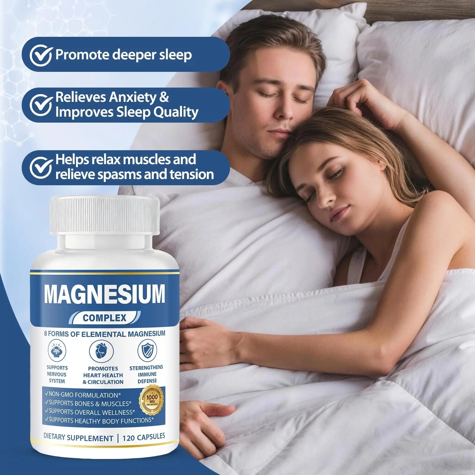 1000mg Magnesium Complex 8 in 1 for Women & Men – Magnesium Glycinate, Citrate, Malate, Taurate, Oxide, Carbonate, Aspartate, Orotate – Vegan Non-GMO, for Sleep, Fatigue & Heart Health, 120 Capsules - TrustMedUSA