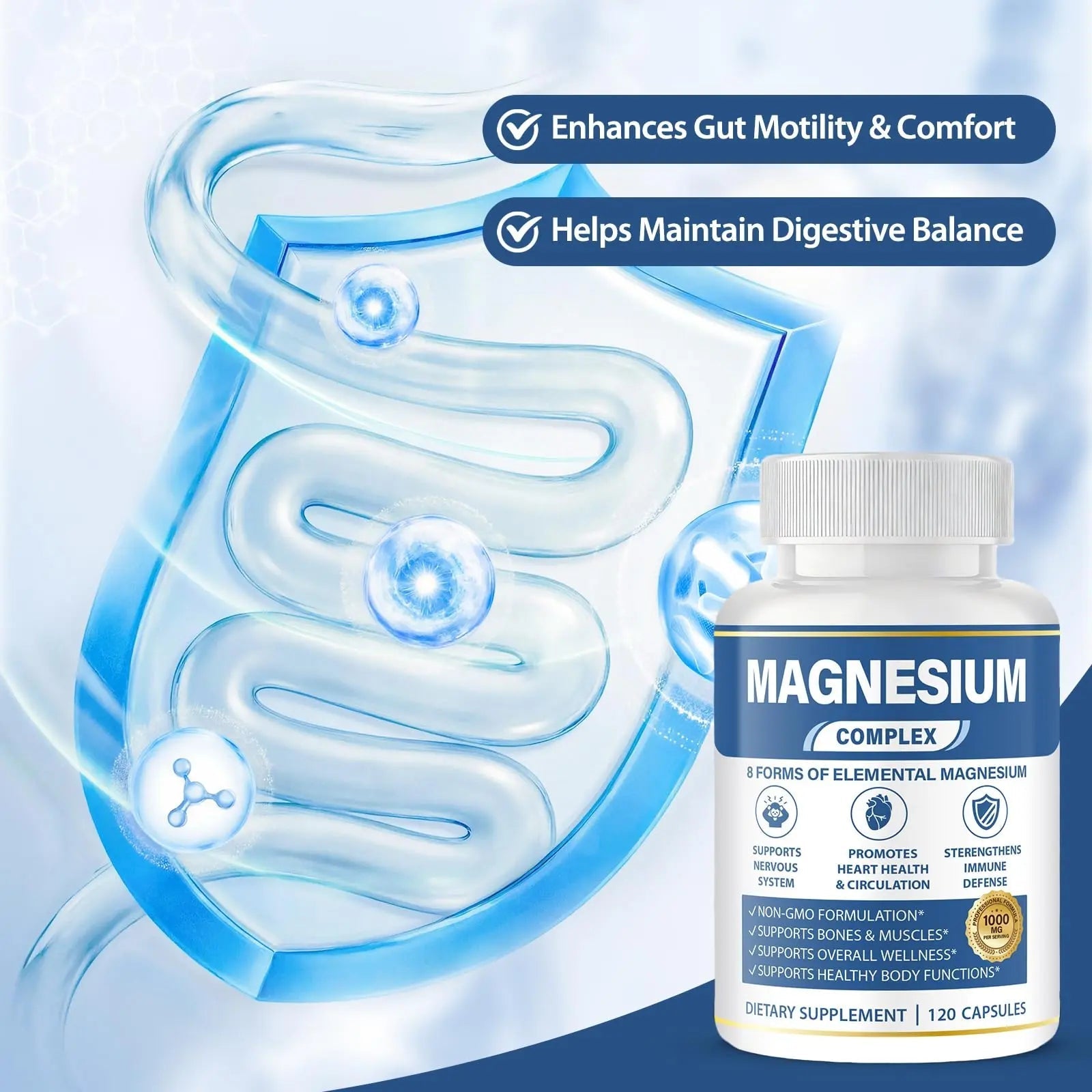 1000mg Magnesium Complex 8 in 1 for Women & Men – Magnesium Glycinate, Citrate, Malate, Taurate, Oxide, Carbonate, Aspartate, Orotate – Vegan Non-GMO, for Sleep, Fatigue & Heart Health, 120 Capsules - TrustMedUSA