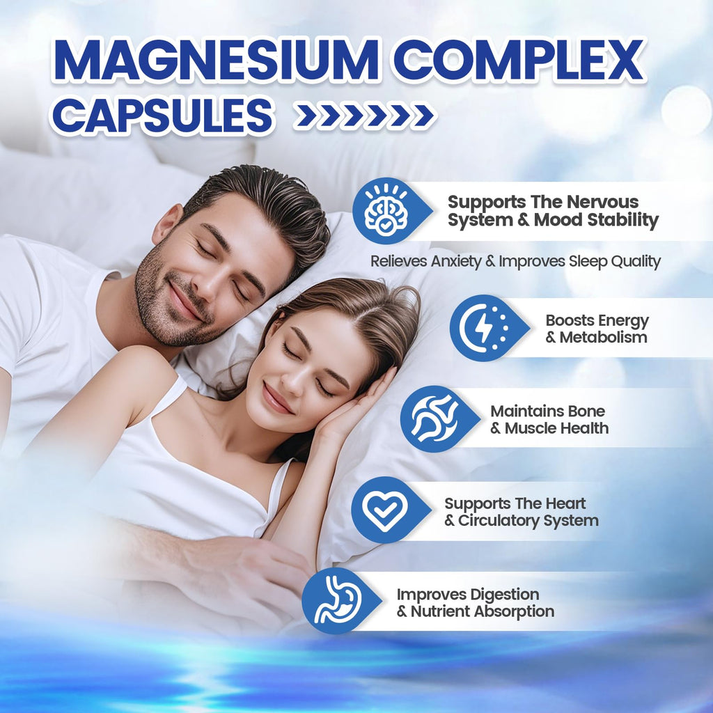 1000mg Magnesium Complex Capsules, 8-in-1 Magnesium Glycinate, Citrate, Malate, Taurate, Oxide, Carbonate, Aspartate, Orotate - 240 Capsules - TrustMedUSA