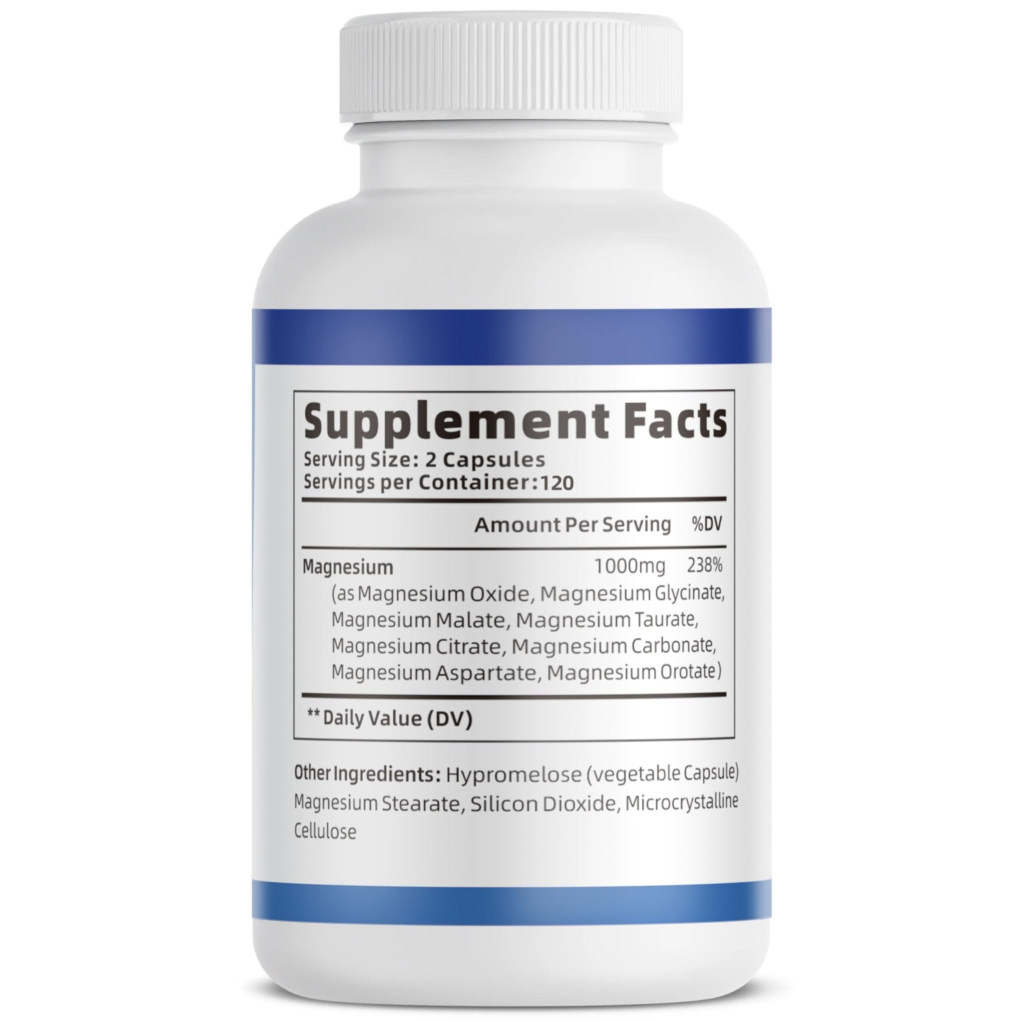 1000mg Magnesium Complex Capsules, 8-in-1 Magnesium Glycinate, Citrate, Malate, Taurate, Oxide, Carbonate, Aspartate, Orotate - 240 Capsules - TrustMedUSA