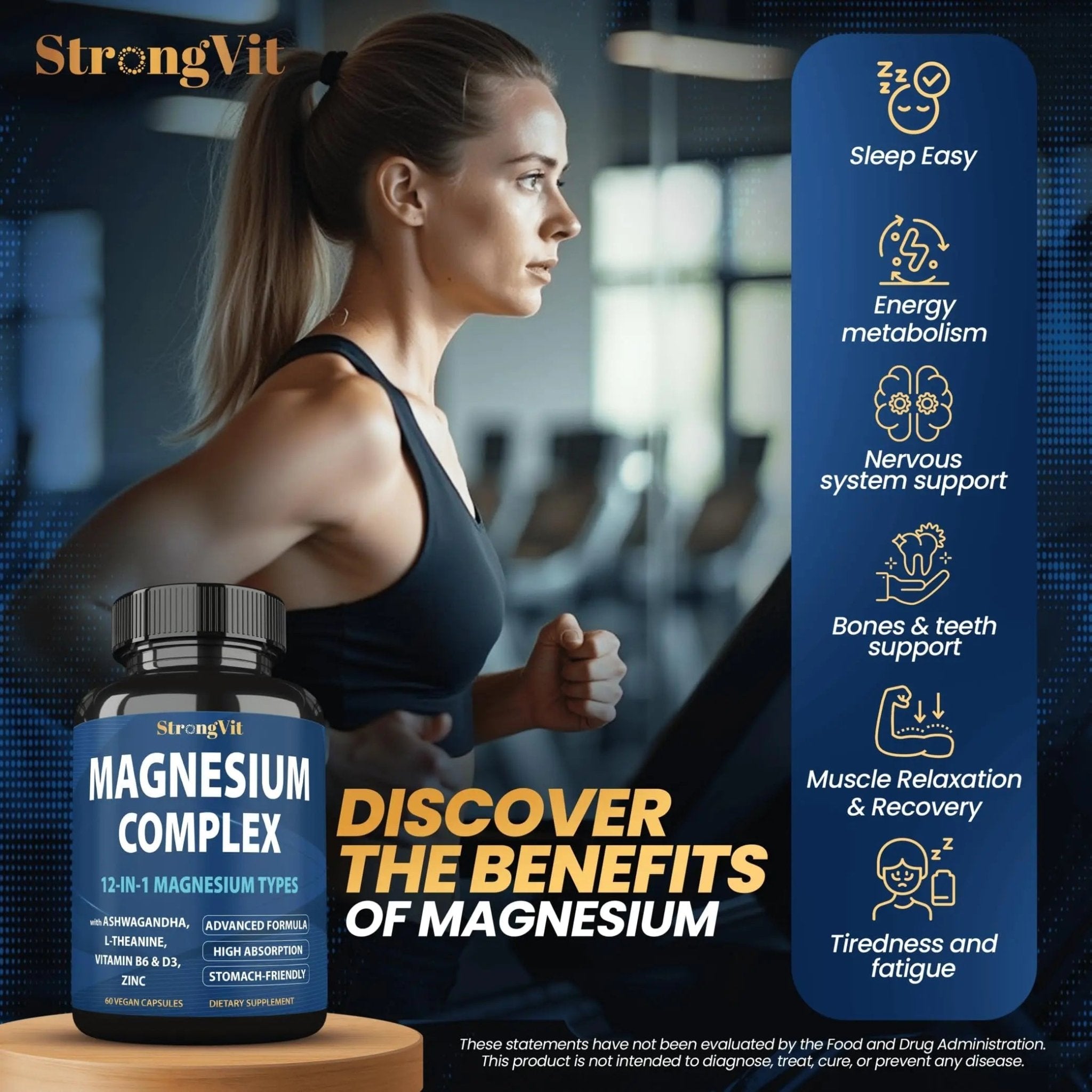 1000mg Magnesium Complex for Women and Men, 12 in 1 Magnesium Supplement with Ashwagandha, Zinc, D3, L-theanine. Easy to Swallow, High Absorption, Sleep Support & Stress Relief (60 Capsules) - TrustMedUSA
