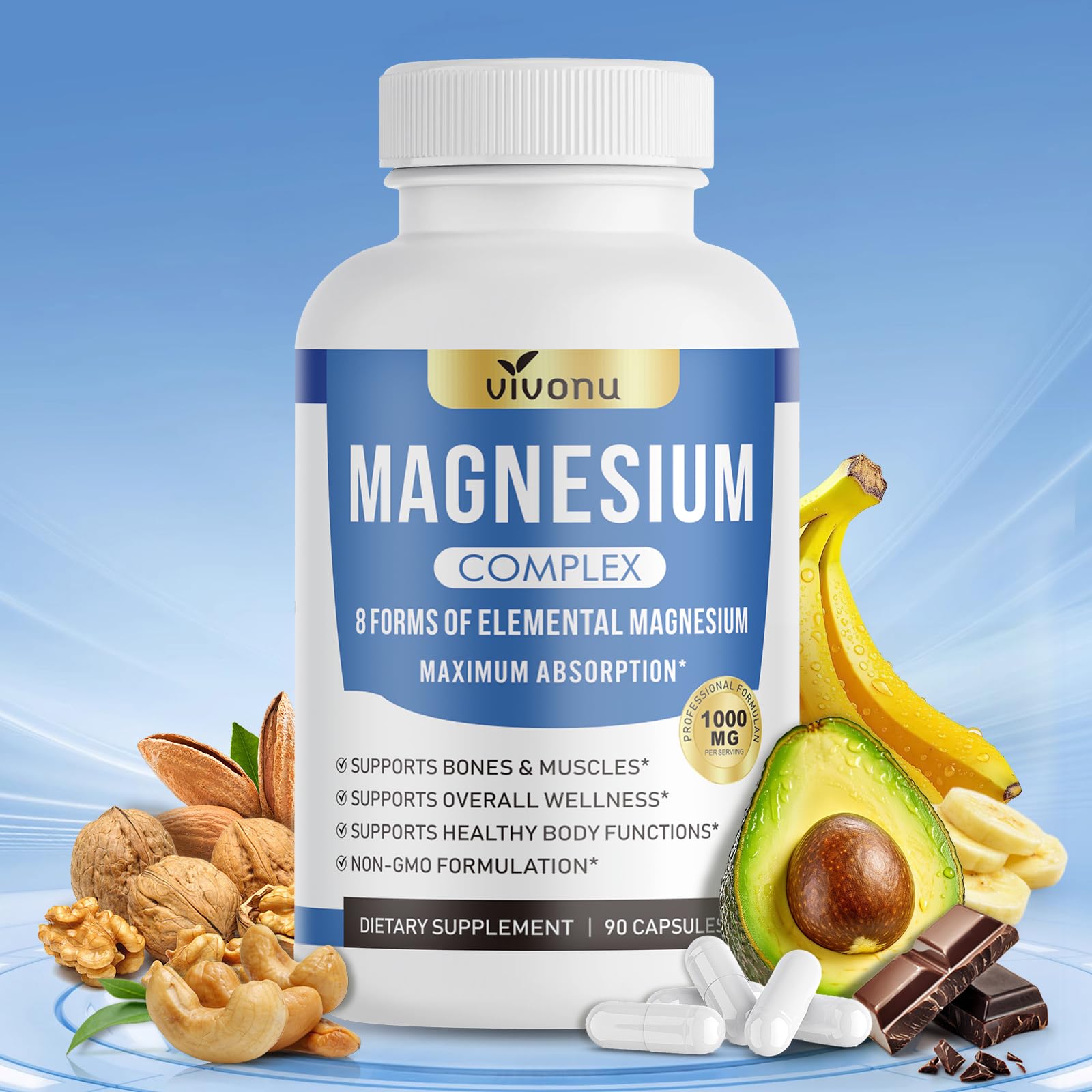 1000mg Magnesium Complex for Women & Men*, 8 Elemental with Magnesium Glycinate, Citrate, Malate, Taurate, Oxide, Carbonate, Aspartate, Orotate for Bones, Muscle - TrustMedUSA