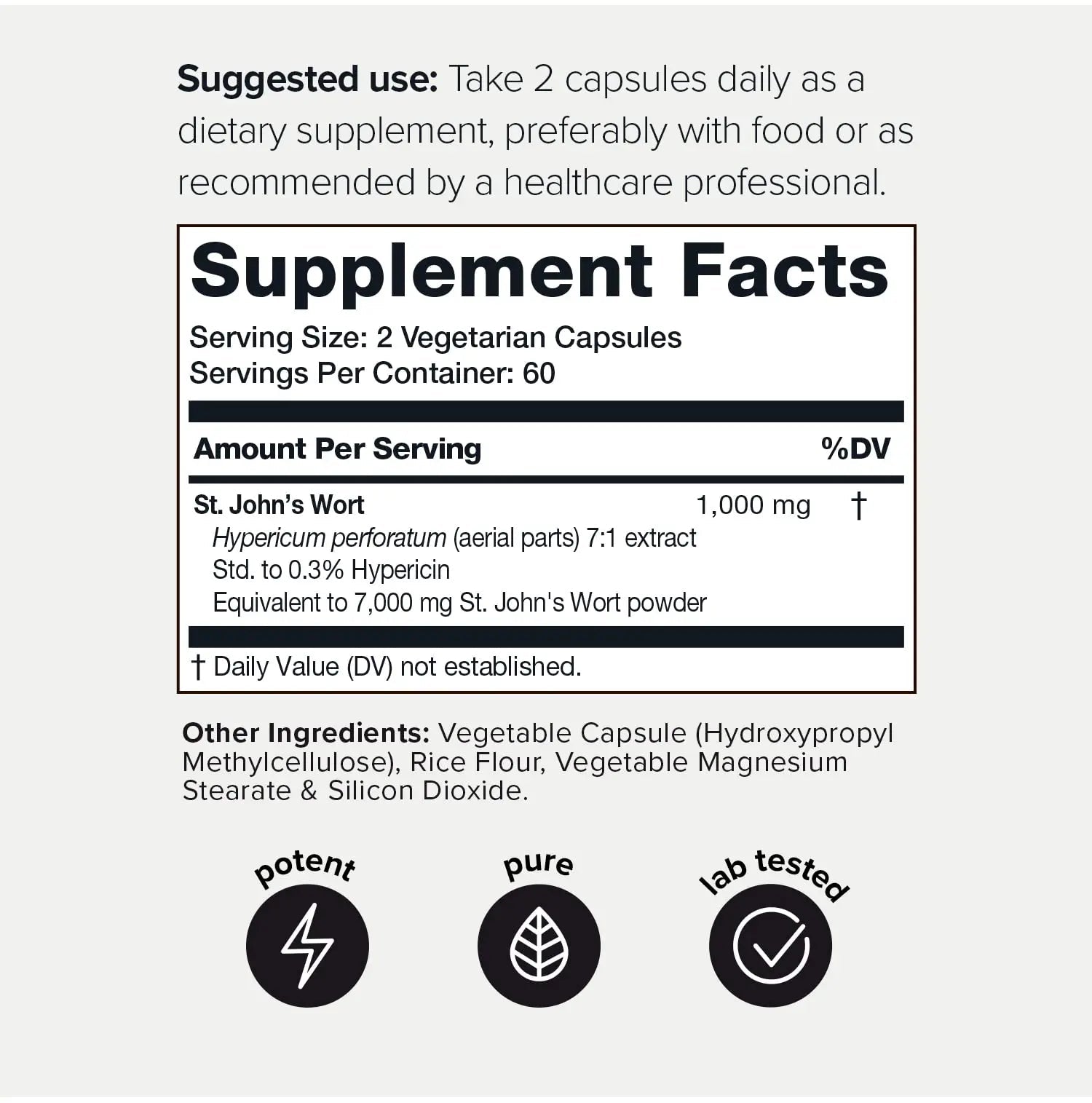 1,000mg Ultra High Strength St. John's Wort Capsules (Non-GMO) - 7X Concentrated - TrustMedUSA