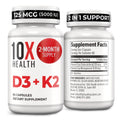 10X Health Vitamin D3 5000 IU & K2 MK7 - Menaquinone 7, High-Potency D3 K2 Vitamin Supplement for Bone Health, Heart and Teeth - 125 mcg Vitamin D & 90 mcg Vitamin K2-60 Capsules - Maple Wellness Supplements
