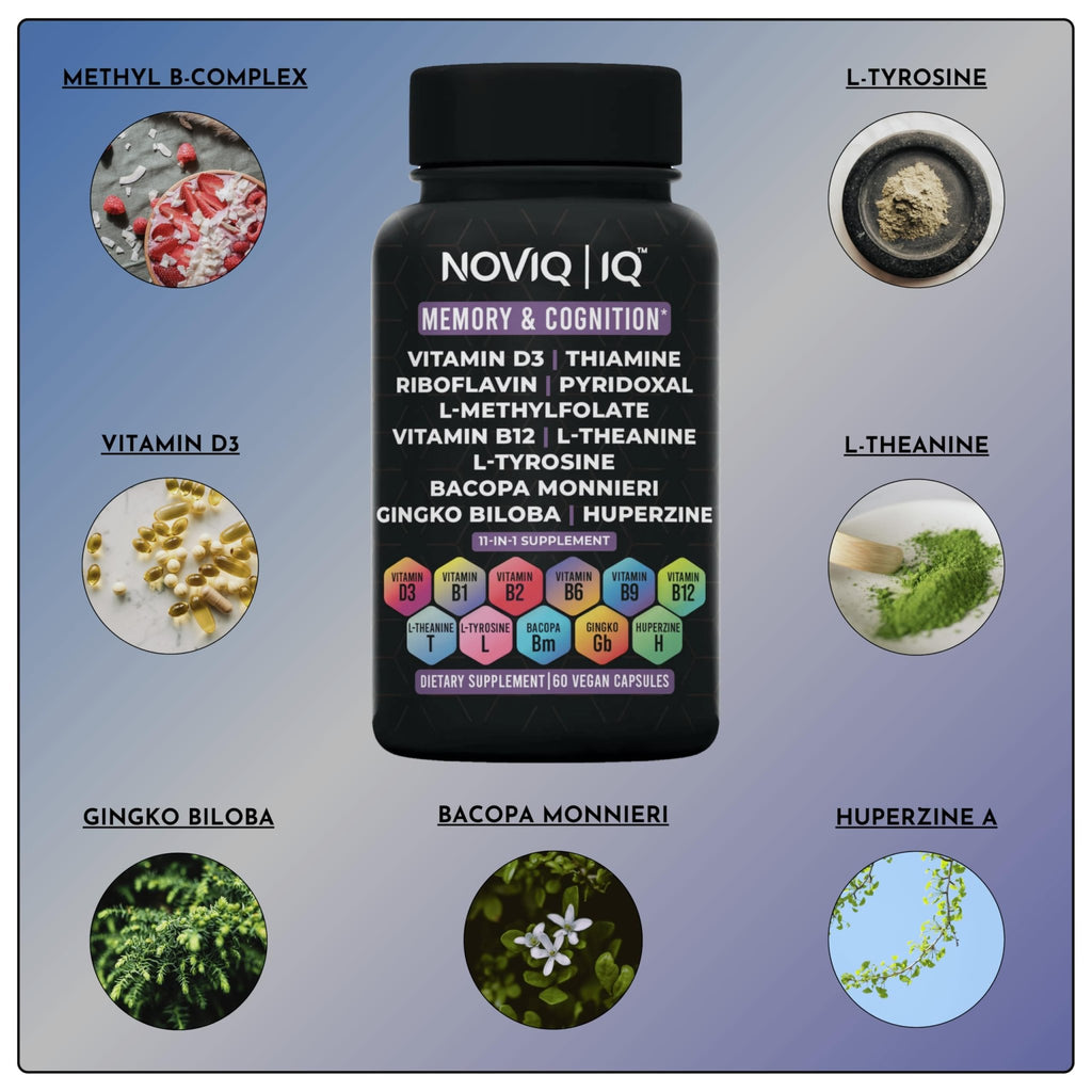 11-in-1 Supplement: Supports Memory & Cognition - 100mg Ginkgo 150mg Bacopa 300mcg Huperzine 200mg L-Theanine 150mg L-Tyrosine & Bioactive B-Complex - TrustMedUSA
