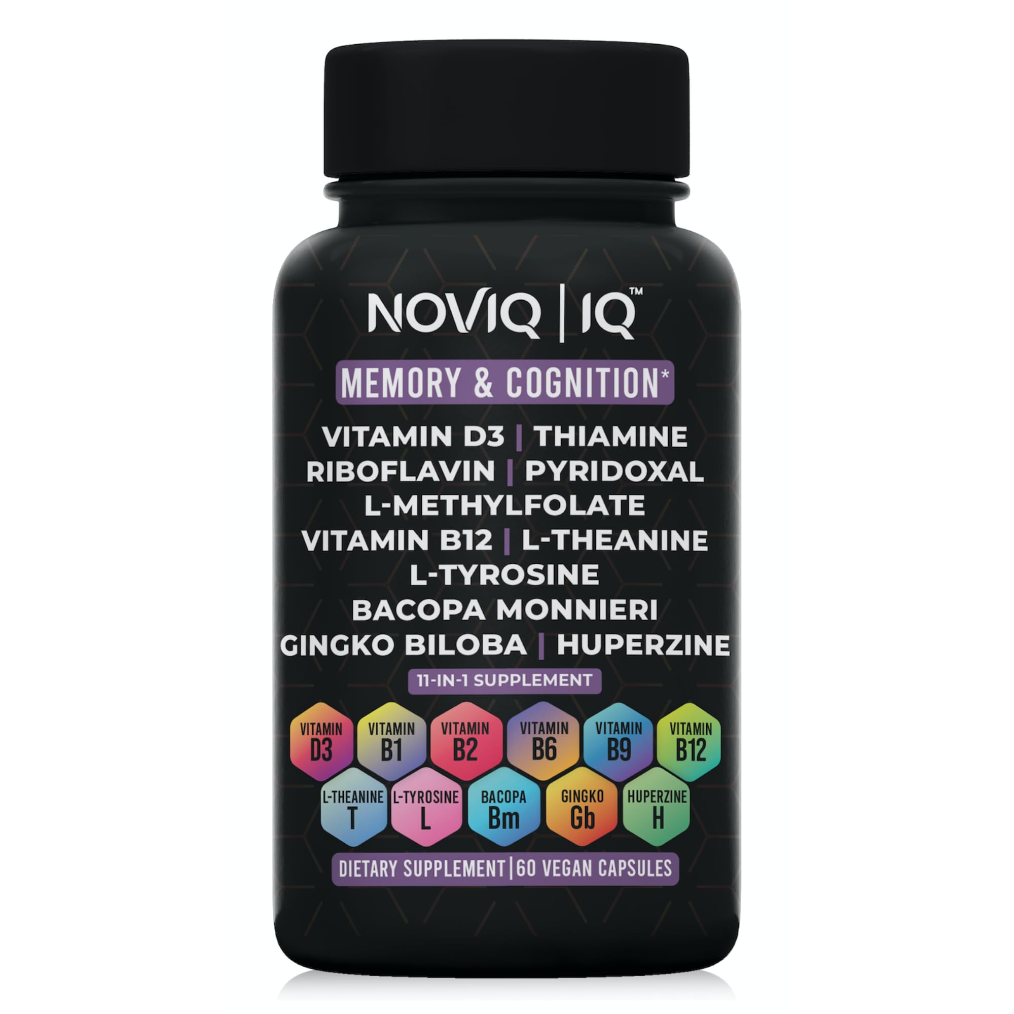 11-in-1 Supplement: Supports Memory & Cognition - 100mg Ginkgo 150mg Bacopa 300mcg Huperzine 200mg L-Theanine 150mg L-Tyrosine & Bioactive B-Complex - TrustMedUSA