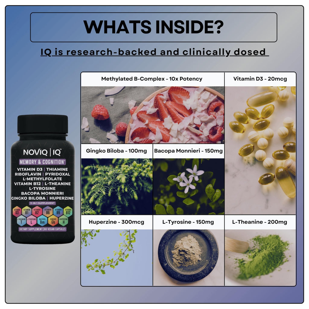 11-in-1 Supplement: Supports Memory & Cognition - 100mg Ginkgo 150mg Bacopa 300mcg Huperzine 200mg L-Theanine 150mg L-Tyrosine & Bioactive B-Complex - TrustMedUSA