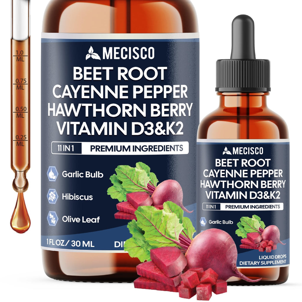 11in1 Beet Root Liquid Drops - Support Overall Wellness - with Vitamin D3, Vitamin K2, Hawthorn Berry, Cayenne Pepper, Garlic, Hibiscus, Olive, Red Spinach, Green Tea - 1 FL Oz - 60 Day Supply - TrustMedUSA