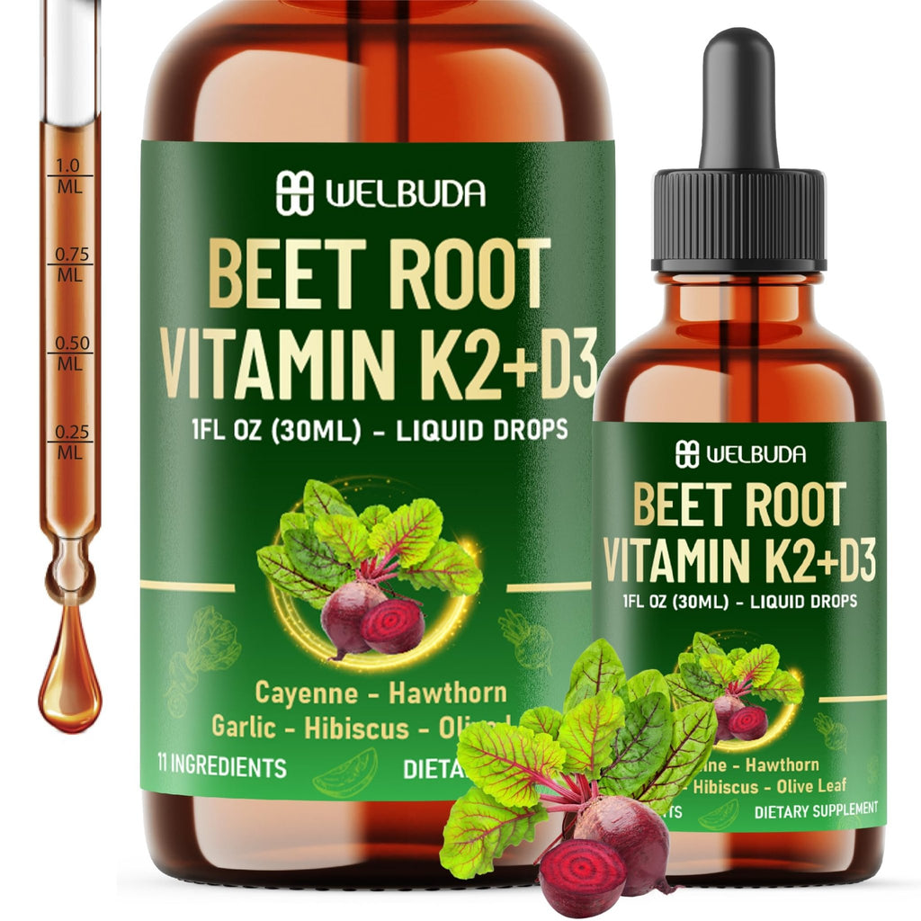 11in1 Beet Root Liquid Supplement - for Support Immune, Energy - with Vitamin D3, Vitamin K2, Hawthorn Berry, Cayenne Pepper, Garlic, Hibiscus, Olive, Red Spinach, Green Tea - 1 FL Oz - 30 Servings - TrustMedUSA