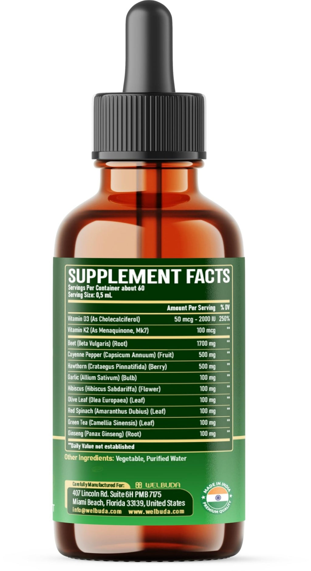 11in1 Beet Root Liquid Supplement - for Support Immune, Energy - with Vitamin D3, Vitamin K2, Hawthorn Berry, Cayenne Pepper, Garlic, Hibiscus, Olive, Red Spinach, Green Tea - 1 FL Oz - 30 Servings - TrustMedUSA