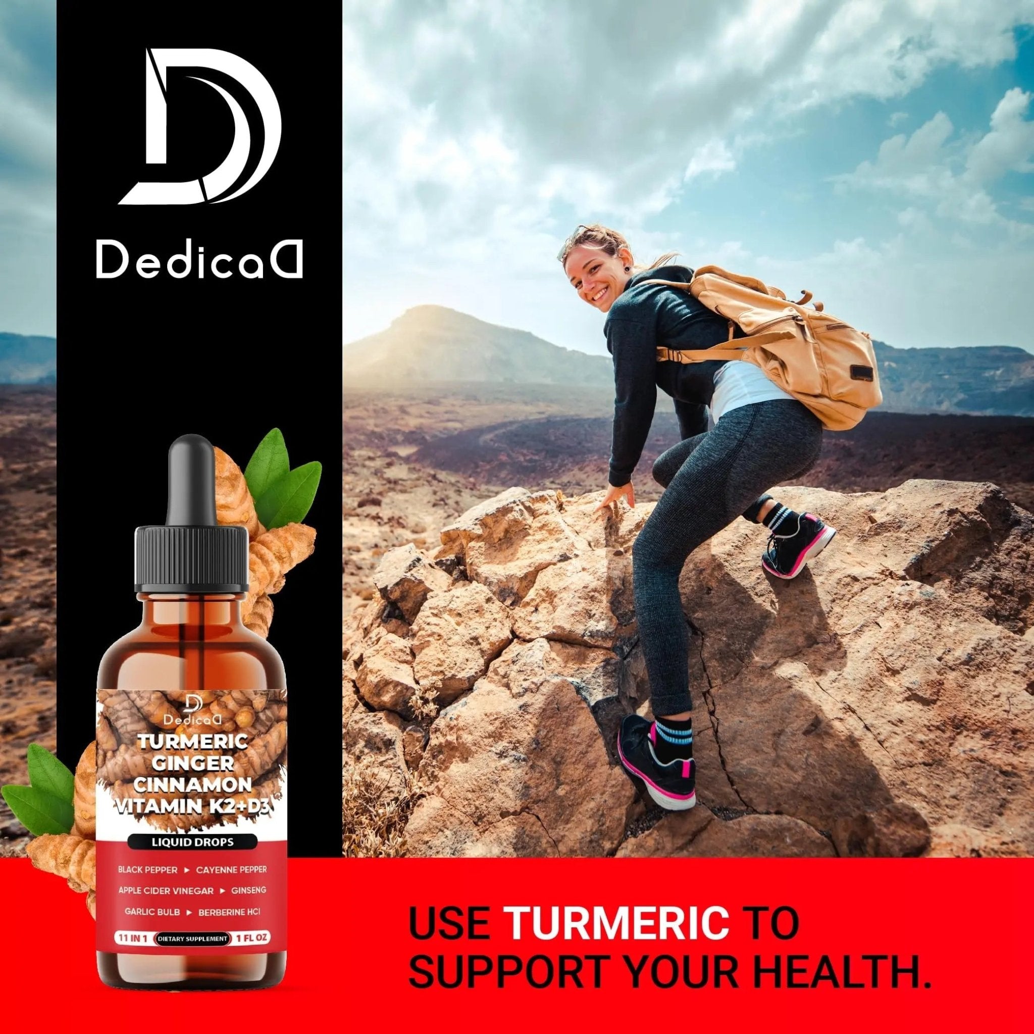 11in1 Liquid Turmeric Supplement – with Ginger, Garlic, Ceylon Cinnamon, Berberine, Ginseng, Apple Cider Vinegar – 1 Fl Oz – 30 Servings - TrustMedUSA