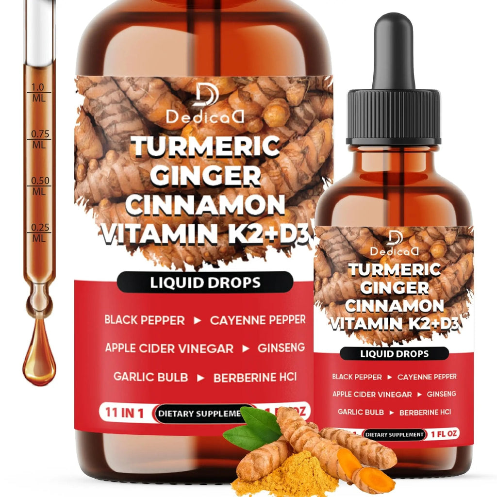 11in1 Liquid Turmeric Supplement – with Ginger, Garlic, Ceylon Cinnamon, Berberine, Ginseng, Apple Cider Vinegar – 1 Fl Oz – 30 Servings - TrustMedUSA