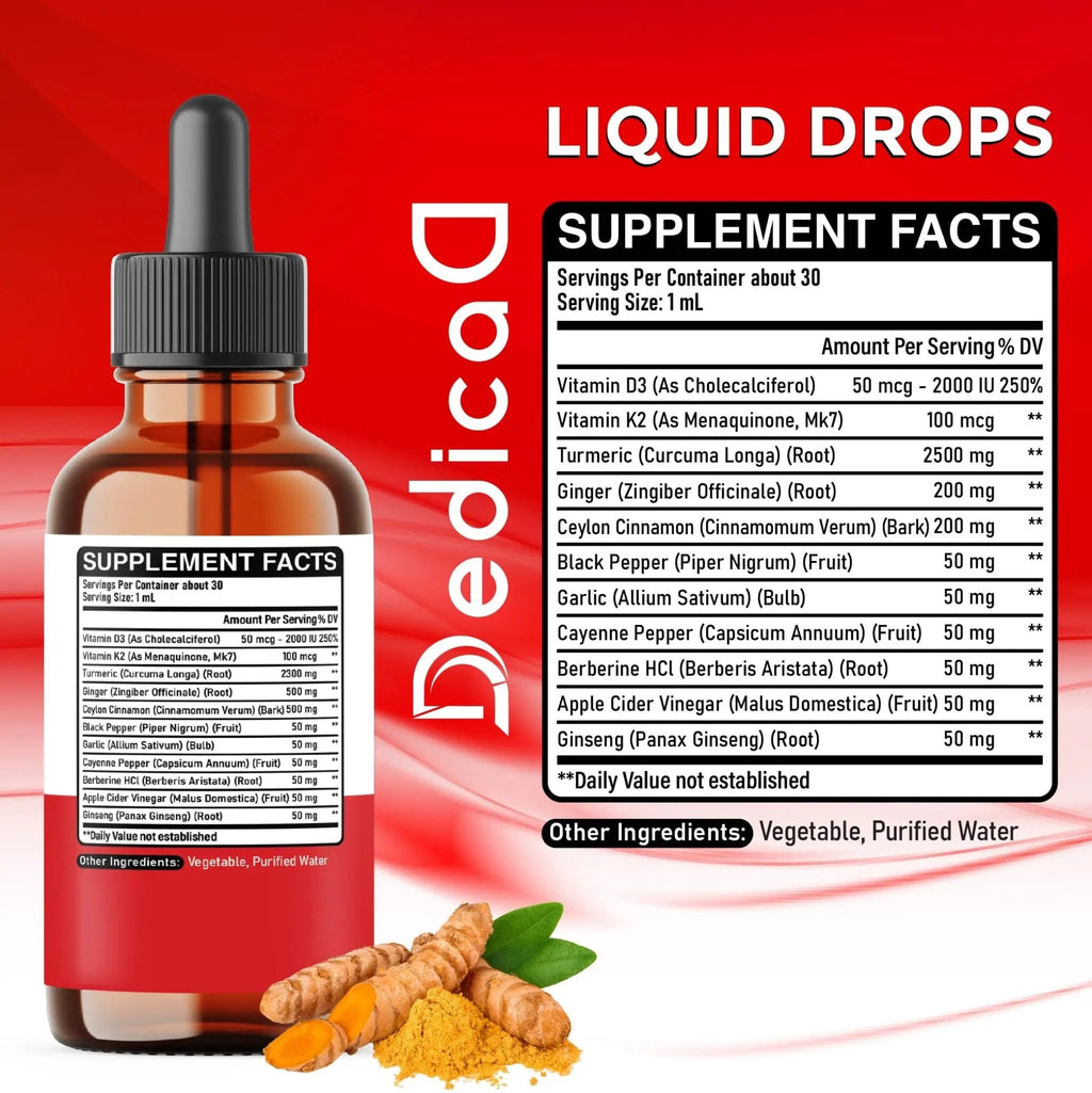 11in1 Liquid Turmeric Supplement – with Ginger, Garlic, Ceylon Cinnamon, Berberine, Ginseng, Apple Cider Vinegar – 1 Fl Oz – 30 Servings - TrustMedUSA