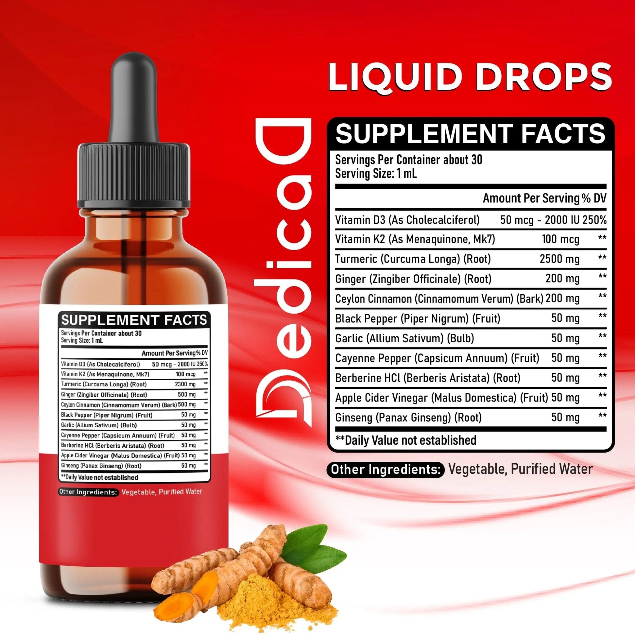 11in1 Turmeric Supplement for Health Heart & Wellness Support – with Ginger, Garlic, Ceylon Cinnamon, Berberine, Ginseng, Apple Cider Vinegar – 30ml Liquid Drops – 60 Servings - TrustMedUSA