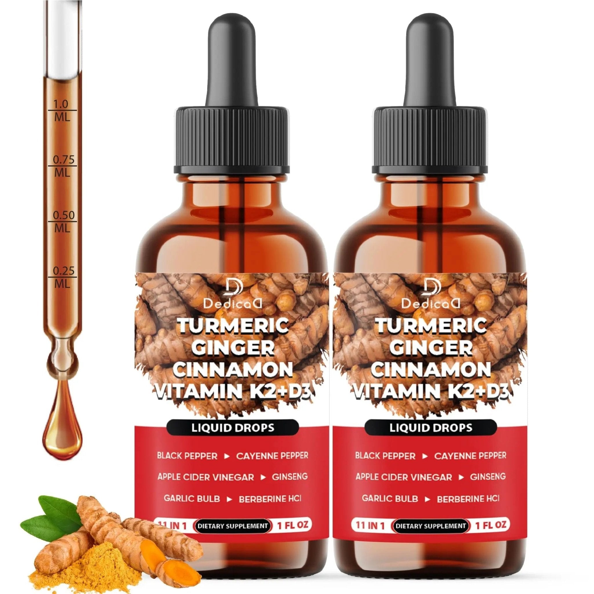 11in1 Turmeric Supplement for Health Heart & Wellness Support – with Ginger, Garlic, Ceylon Cinnamon, Berberine, Ginseng, Apple Cider Vinegar – 30ml Liquid Drops – 60 Servings - TrustMedUSA
