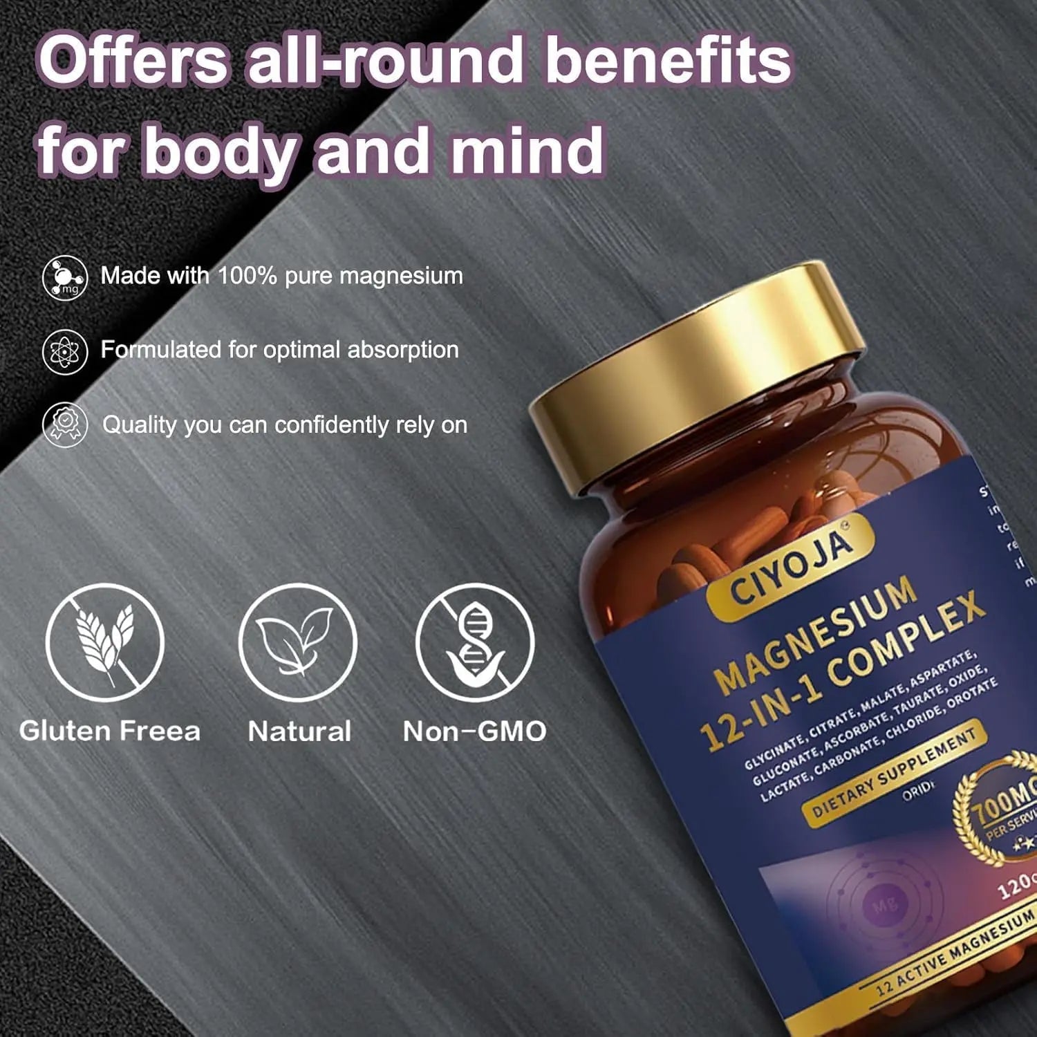 12 in 1 Magnesium Complex 700mg: Magnesium Supplement with Glycinate, Citrate, Malate, Taurate, High Absorption Magnesium for Sleep, Muscle Recovery, Nerve & Heart Support, Vegan, 120 Capsules - TrustMedUSA