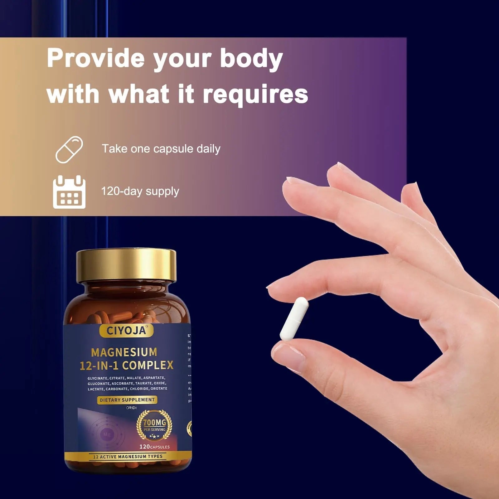 12-in-1 Magnesium Complex for Women Men: Magnesium Glycinate 700mg with Citrate, Malate Taurate Chelated Forms - High Absorption Magnesium Supplement for Relaxation Muscle Heart - 120 Vegan Capsules - TrustMedUSA