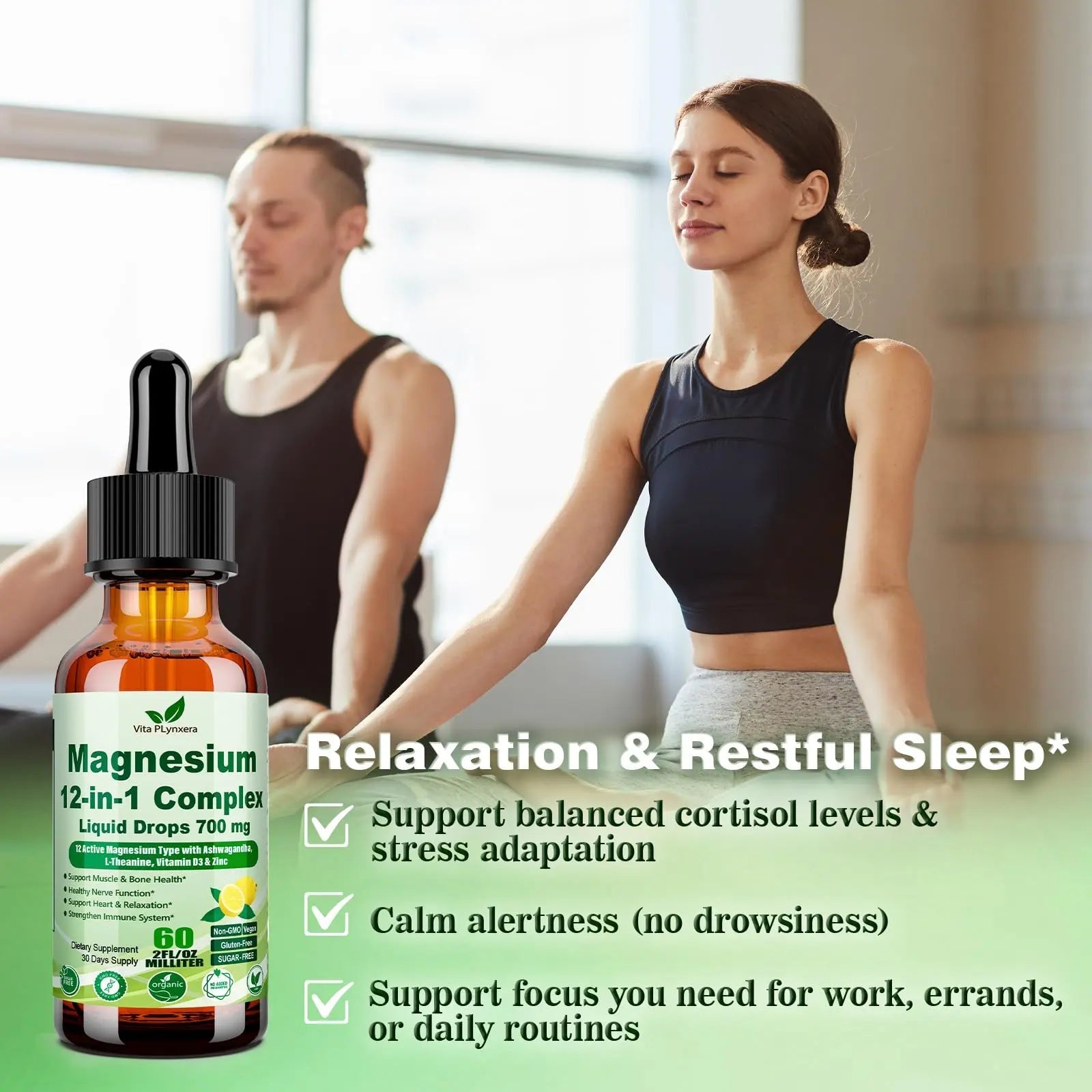 12-in-1 Magnesium Complex Liquid Drops, Chelated Magnesium Citrate Glycinate Taurate Malate Aspartate w. Ashwagandha Theanine D3 & Zinc for Relaxation Sleep Immune Health & Muscle Function丨Women Men. - TrustMedUSA